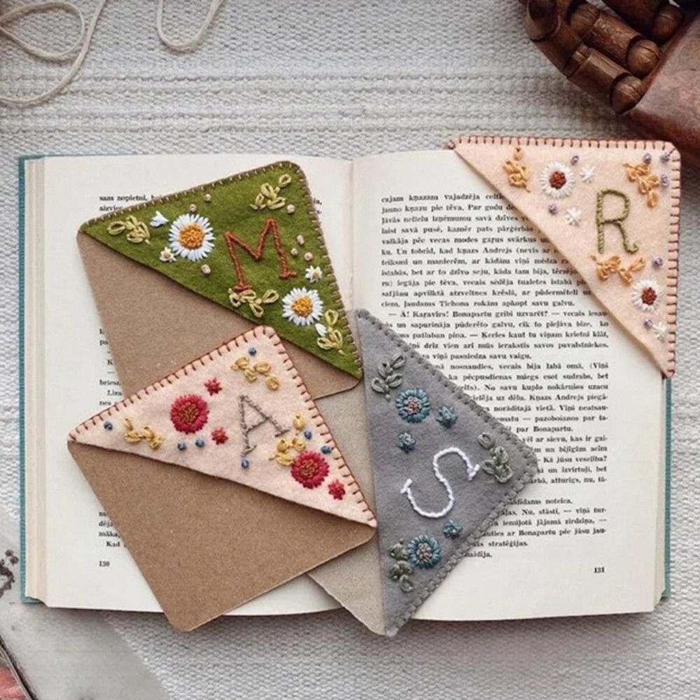 Embroidery Meaning - Felt Hand Embroidered Corner Bookmark Multicolor