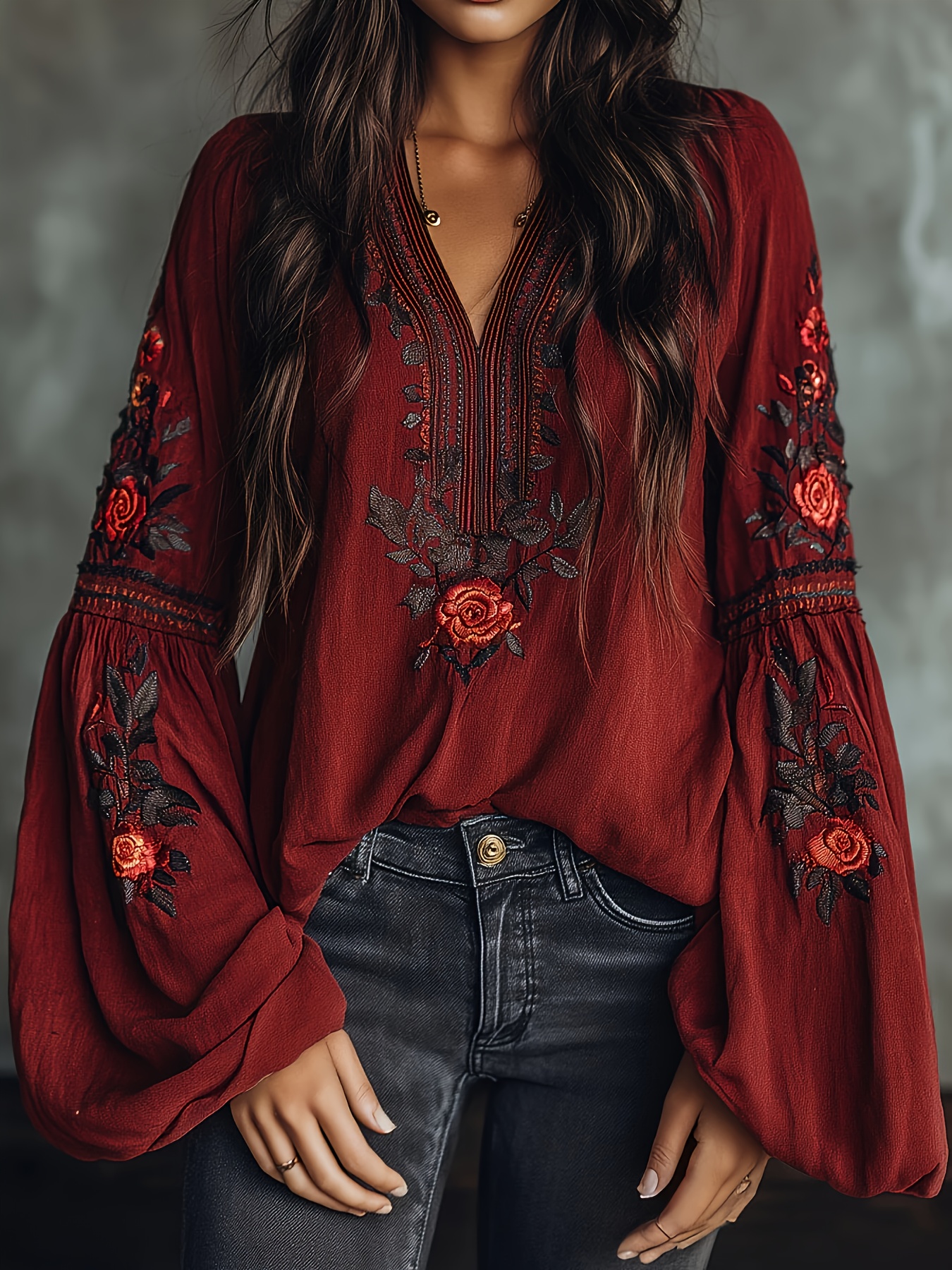 Embroidery Tshirt - Women‘s Spring Blouse Retro Embroidered Flower