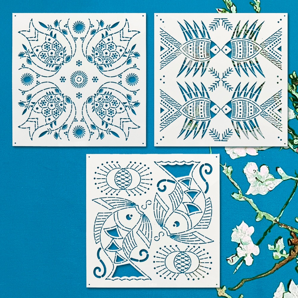 Embroidery Fish - Sashiko embroidery template ethnic fish pattern