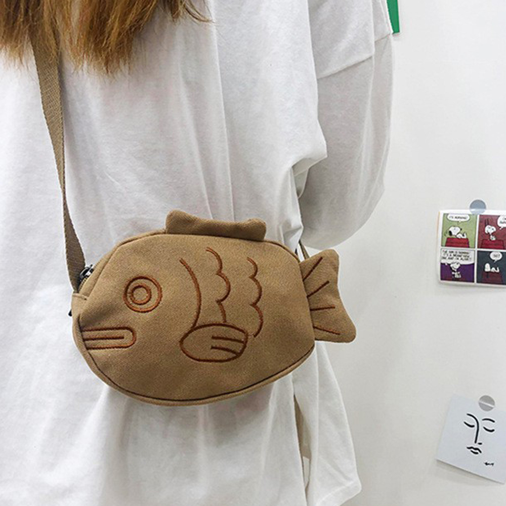 Embroidery Fish - Fish Shape Canvas Messenger Bag Fashion