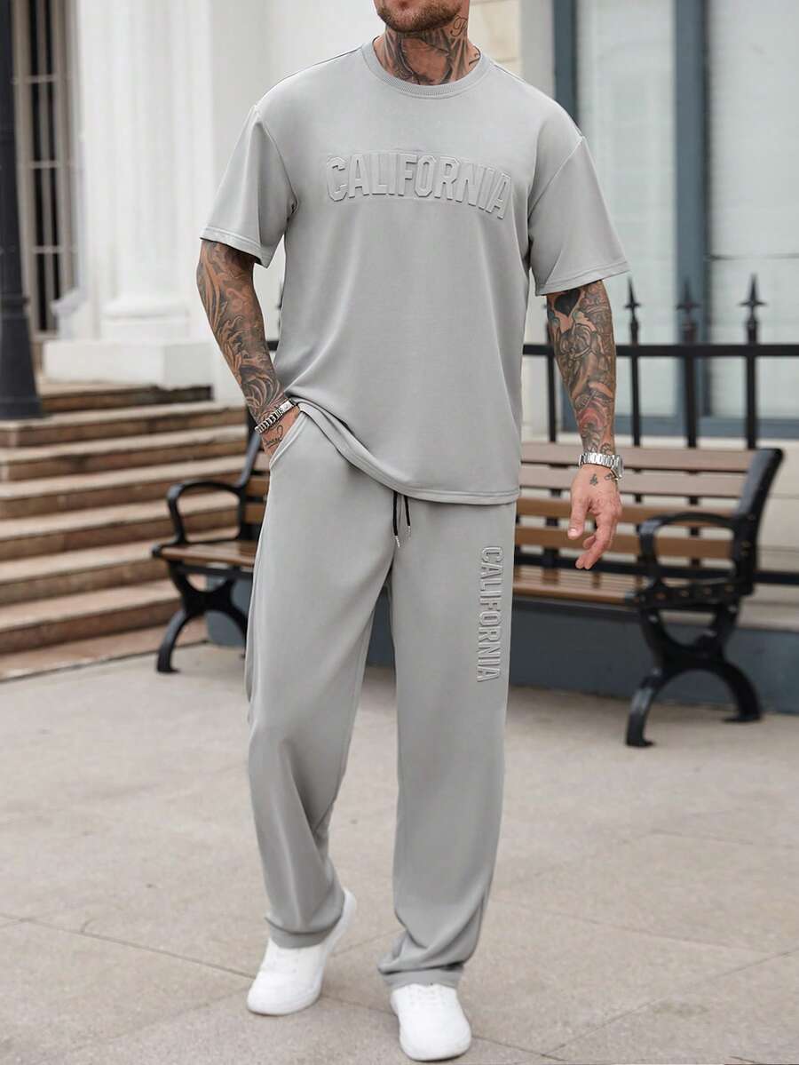 Embroidery Tshirt - Mens Casual Solid Color Letter Embossed