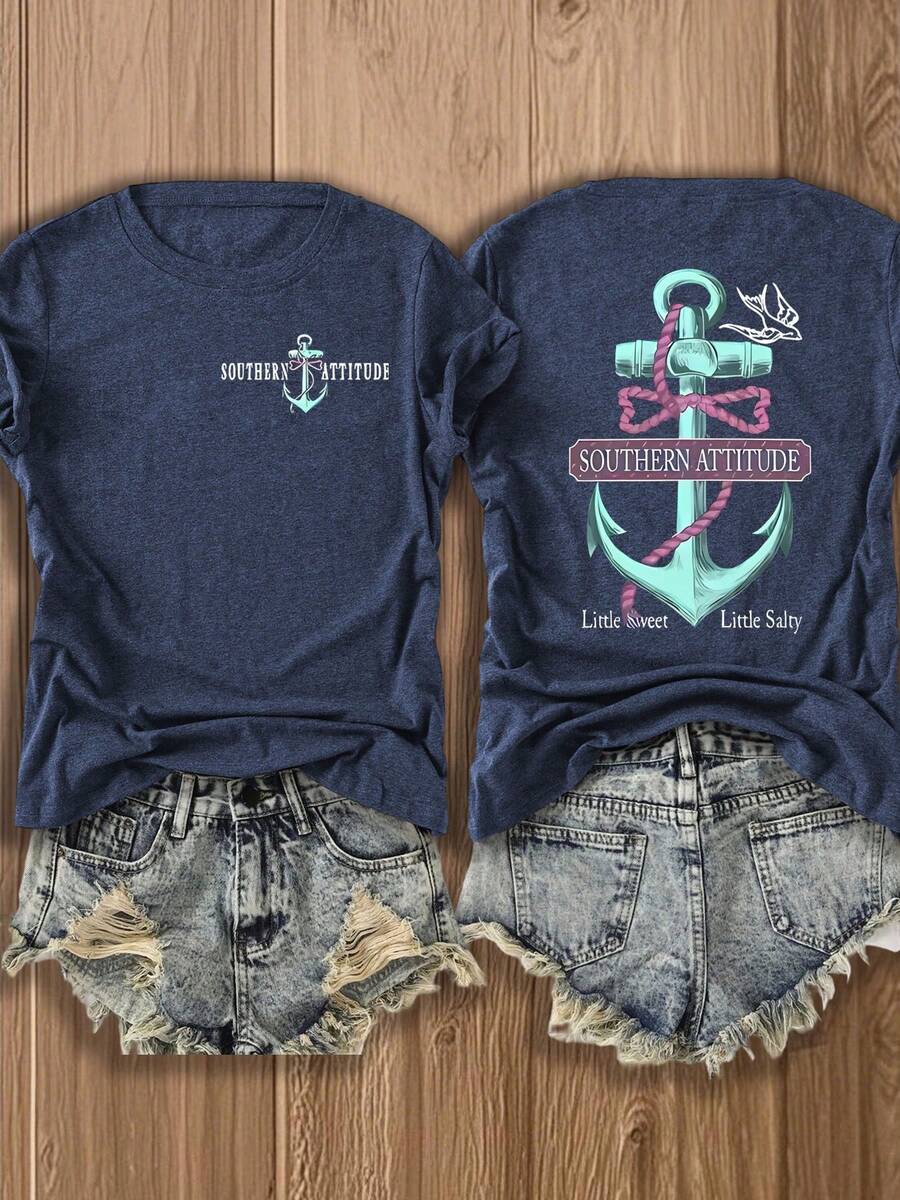 Embroidery Tshirt - Reversible Southern Attitude Anchor Tee Ultra