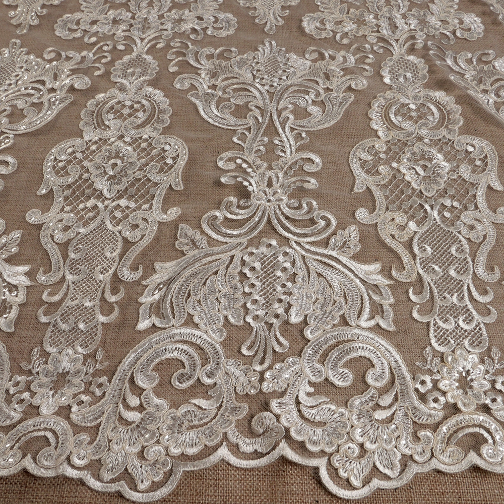Embroidery Converter - HelluyerDc ivory,black sequins carded lace fabric,big&small