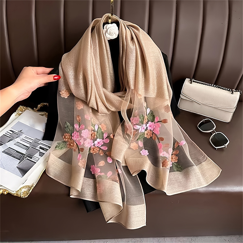 Women Silk Wool Scarf Floral E – Embroidery Hijab Bewertung und Preis