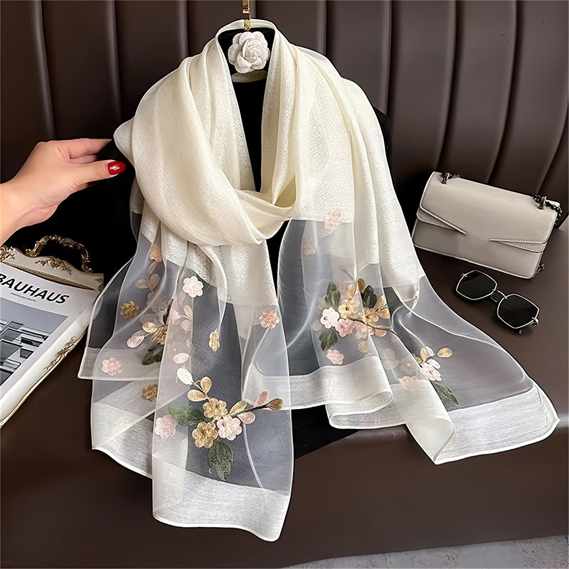 Women Silk Wool Scarf Floral E – Embroidery Hijab Bewertung und Preis