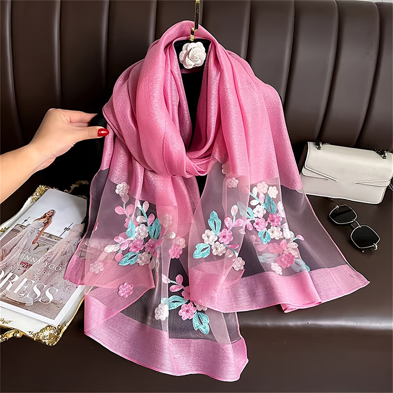 Women Silk Wool Scarf Floral E – Embroidery Hijab Bewertung und Preis
