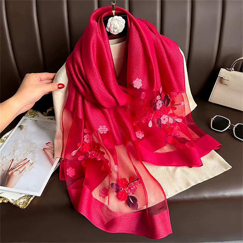 Women Silk Wool Scarf Floral E – Embroidery Hijab Bewertung und Preis