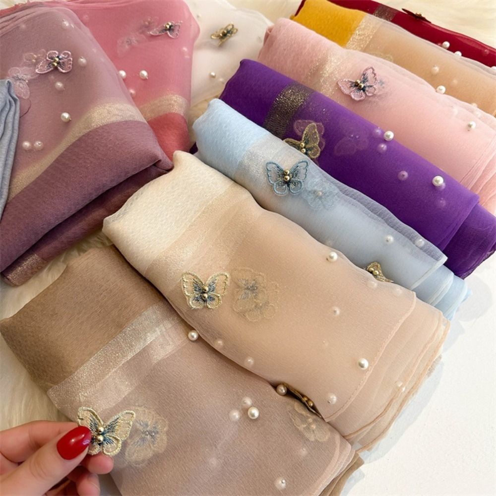 Fashion Thin Silk Scarf Pearl  – Embroidery Hijab Bewertung und Preis