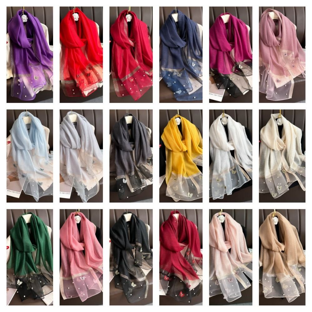 Fashion Thin Silk Scarf Pearl  – Embroidery Hijab Bewertung und Preis