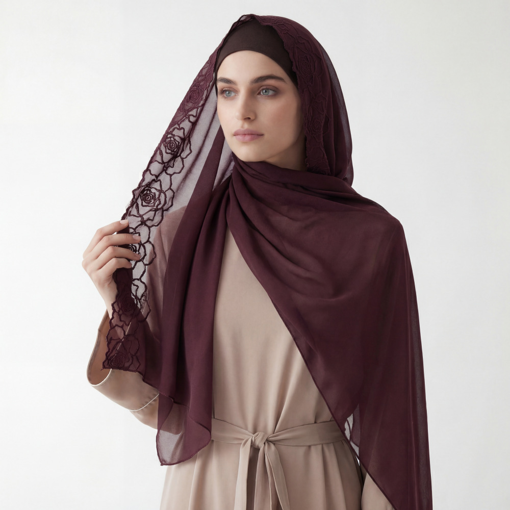 Purple Chiffon Hijab Shawls Wo – Embroidery Hijab Bewertung und Preis