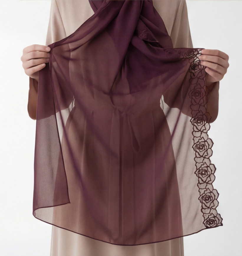 Purple Chiffon Hijab Shawls Wo – Embroidery Hijab Bewertung und Preis